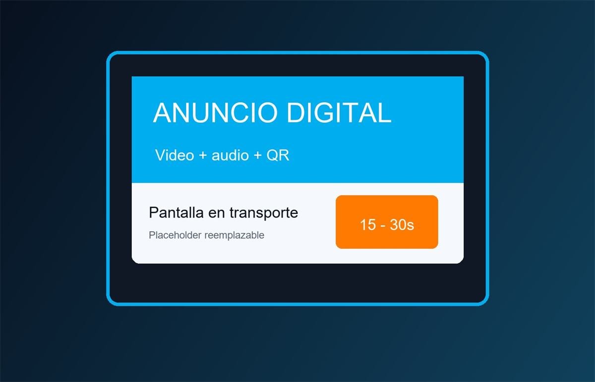 Pantalla digital instalada dentro de una unidad de transporte